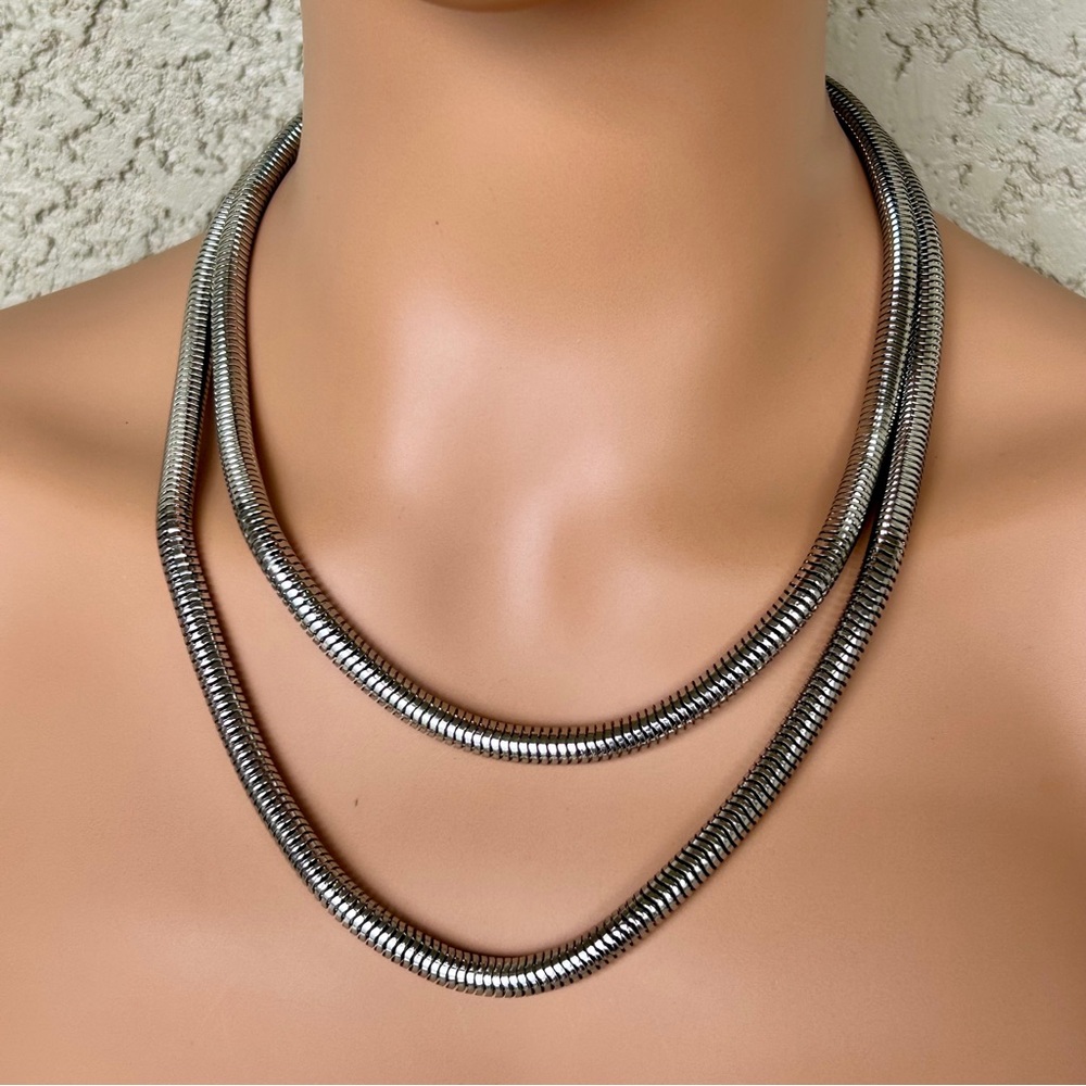Chico’s Sleek Double Layered Silver Snake Chain.